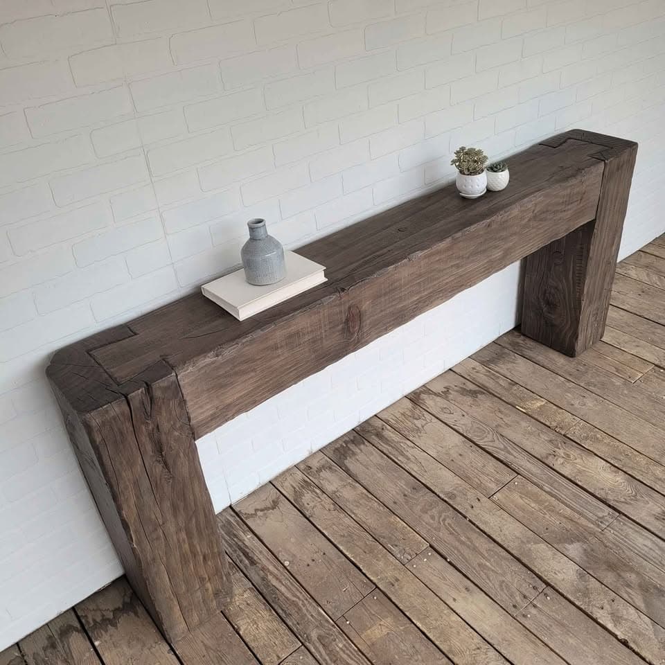 72.5" Rustic Brown Beam Style Reclaimed Wood Console Table  thumbnail 2